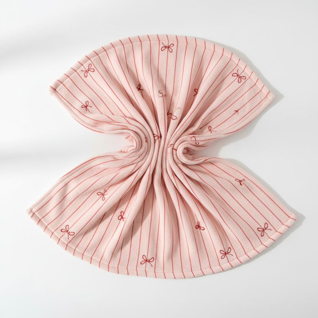 Bow Stripe quick dry hair wrap — blush base with red pinstripes and hand-drawn bow detail